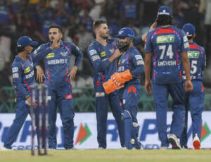 Lucknow Lucknow Super Giants Rishabh Pant with teammates celebrates the wicket