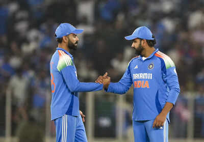 Ahmedabad Indias Rohit Sharma and Virat Kohli after the team won the One Day I