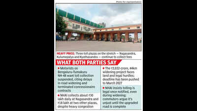 stop collecting toll till work is over tumakuru road commuters tell national highways authority of india