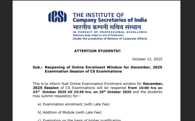 ICSI CS December exam 2025: Registration window expected to open today on icsi.edu; key dates, steps, and fees icsi cs registration details 2025