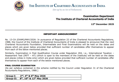 icai ca may 2026 exam datesheet released check foundation inter and final dates here