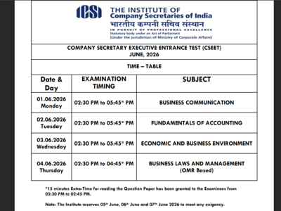 icsi cseet june timetable 2026