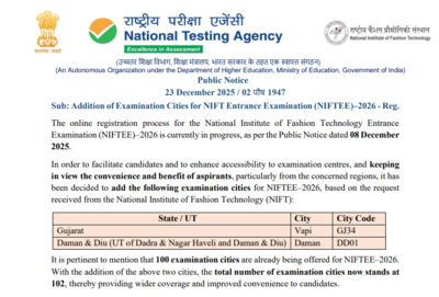 niftee 2026 registration underway nta adds two new exam cities total centres increase to 102